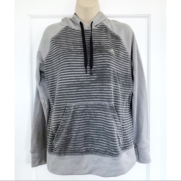 Adidas Ultimate Hoodie Gray Striped Climawarm - Picture 1 of 10